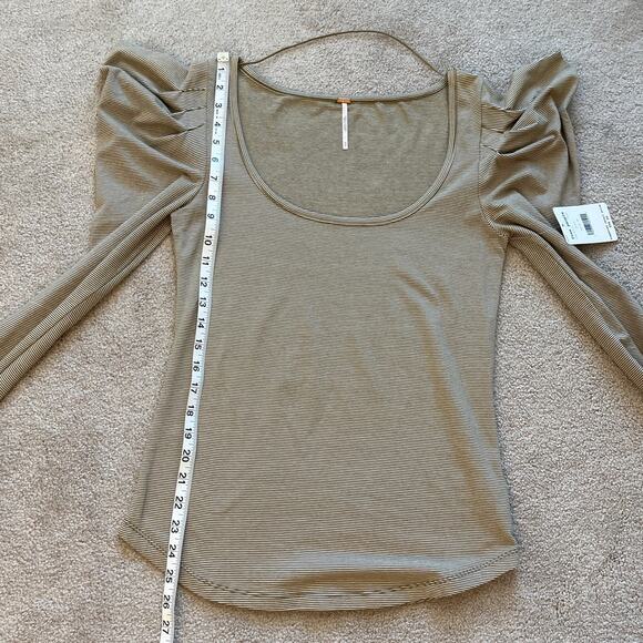 Free People Penelope Striped Puff Long Sleeve Tee Size M Moss Scoop Neck NWT - Picture 8 of 8
